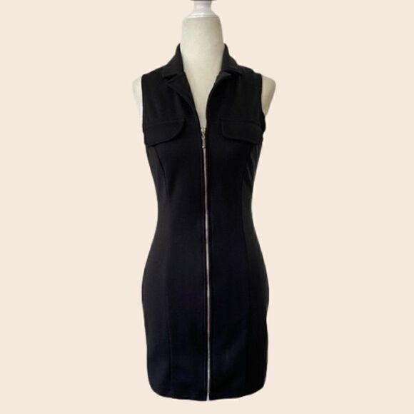Black Vintage 90's Zip Up Bodycon Mini Dress Size 3 (4 Women's) - Picture 1 of 10